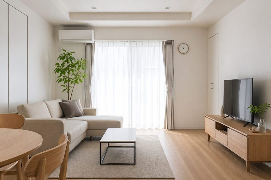 [画像：掃除後スッキリした部屋]